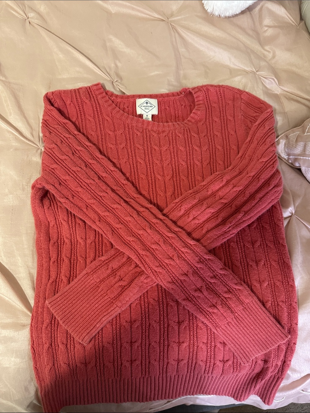 Cozy Cable-Knit Crewneck Sweater in Rose - Unknown Brand